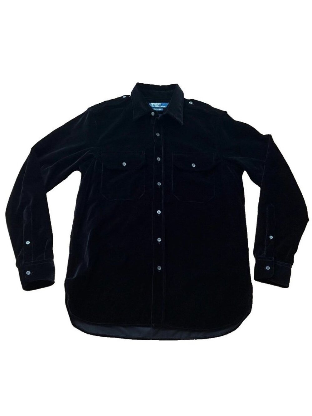 Polo by Ralph Lauren Blue Label Black Medium Velour Velvet Shirt Made in Italy